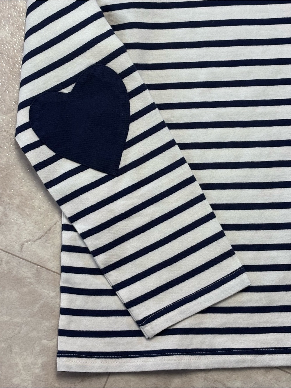 J.Crew NWT Boatneck Heart Elbow Patch Breton Navy White Coastal Top Small - Picture 8 of 11